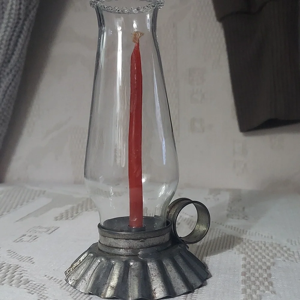 Vintage mini Candlestick Glass Silver metal holder 5.5